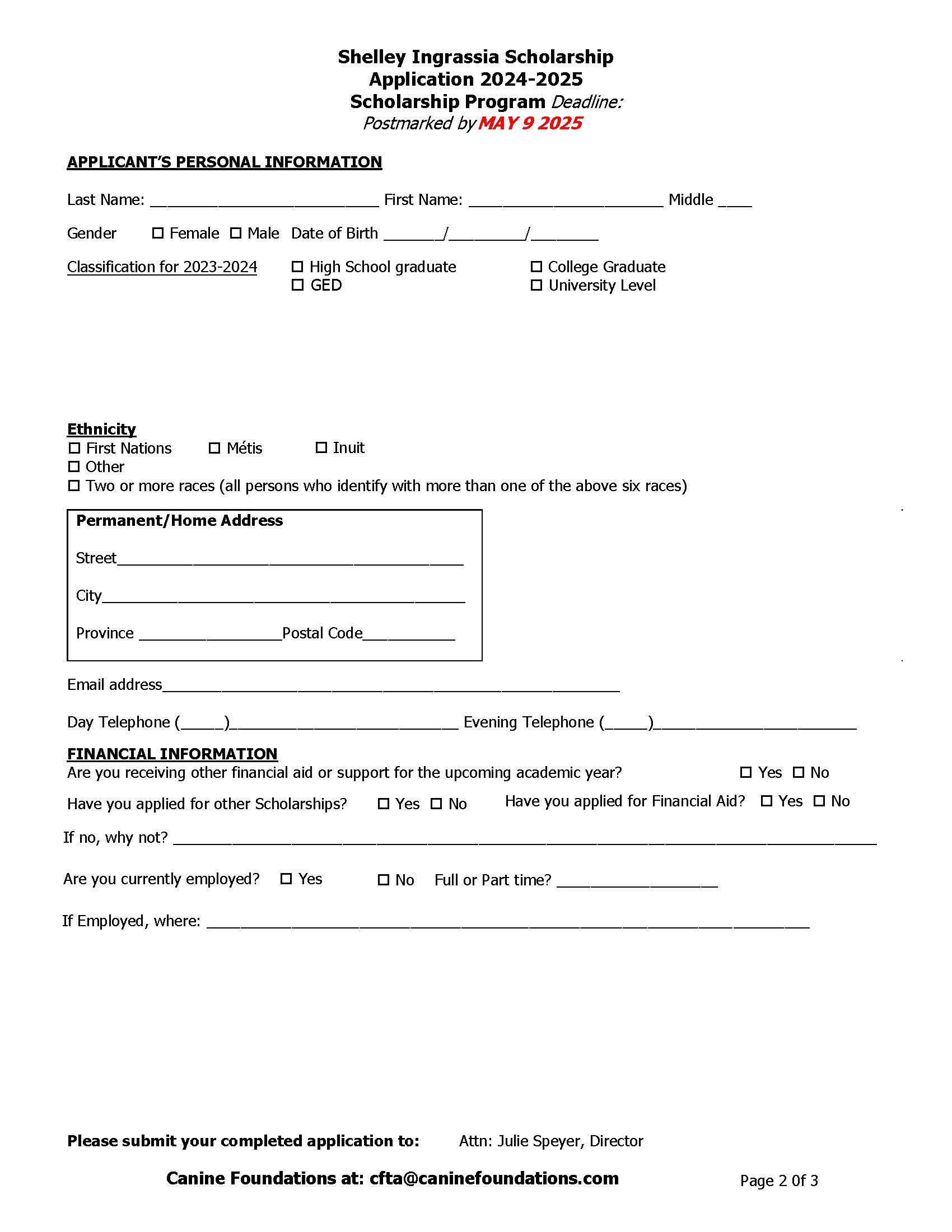 Shelley Ingrassia Scholarship Application Page 2