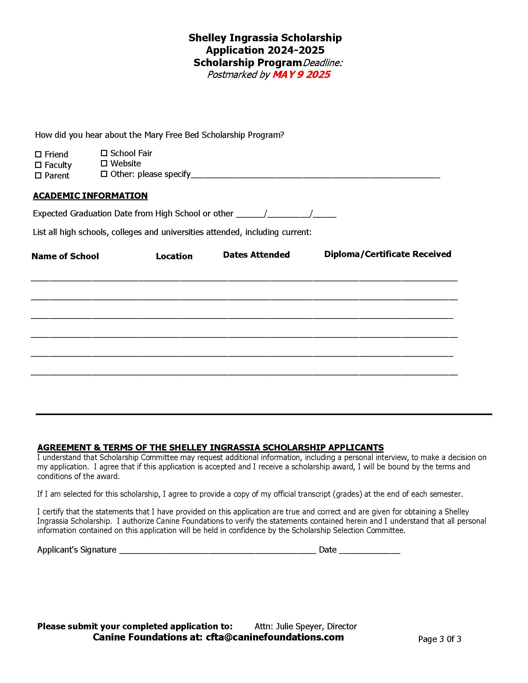 Shelley Ingrassia Scholarship Application Page 3