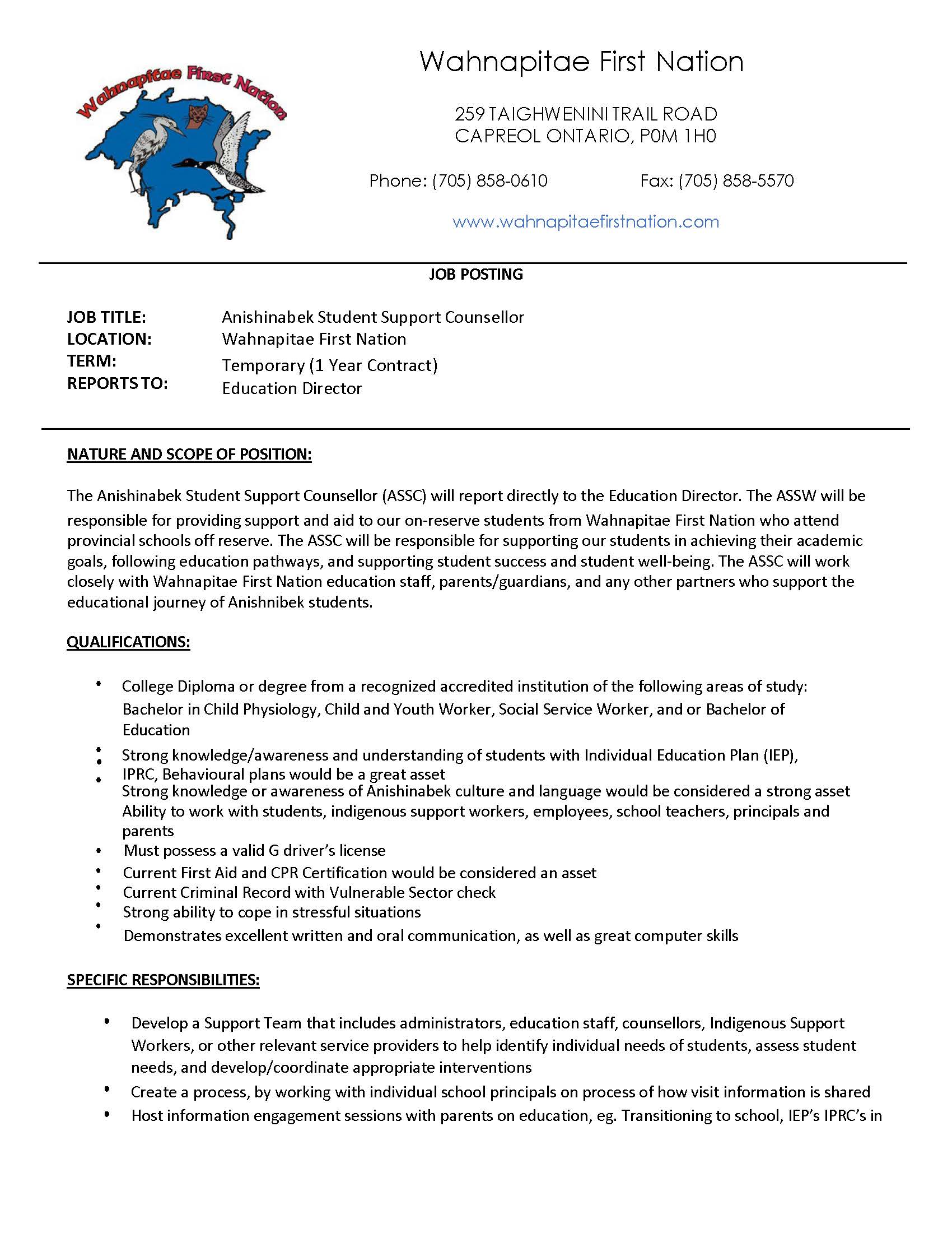 Anishinabek Student Support Counsellor Page 1