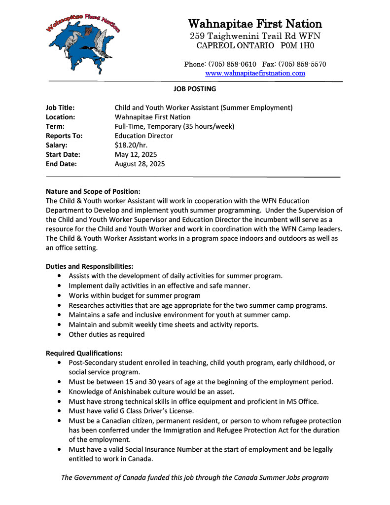 Child and Youth Worker Assistant Job Ad p1