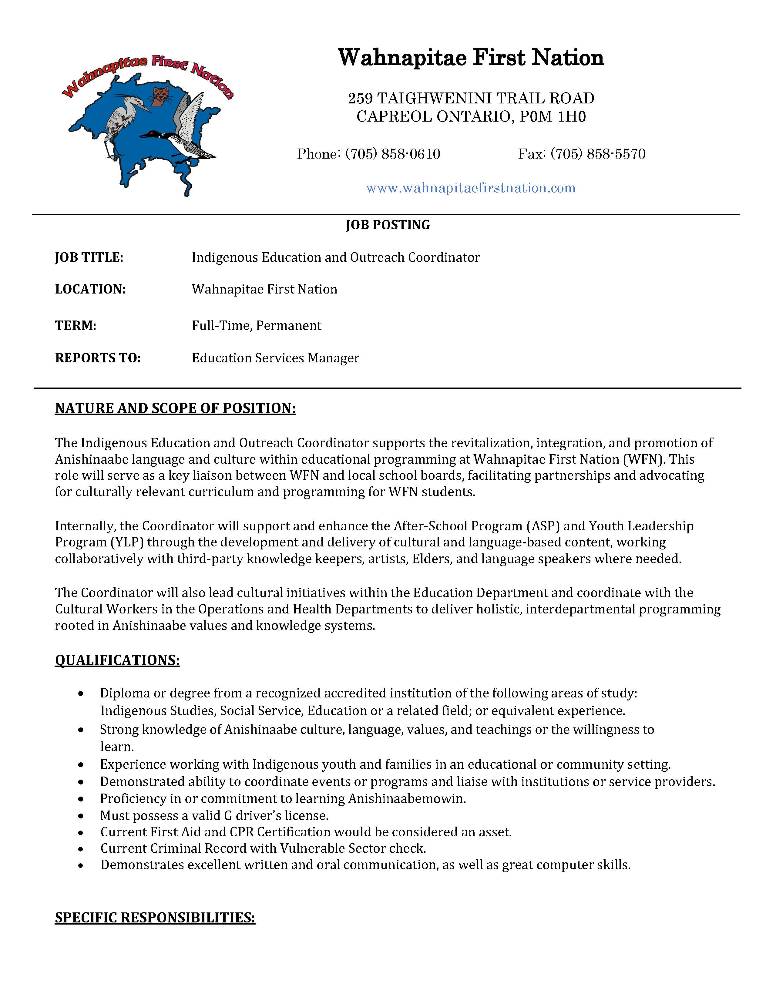 Indigenous Education and Outreach Coordinator Page 1