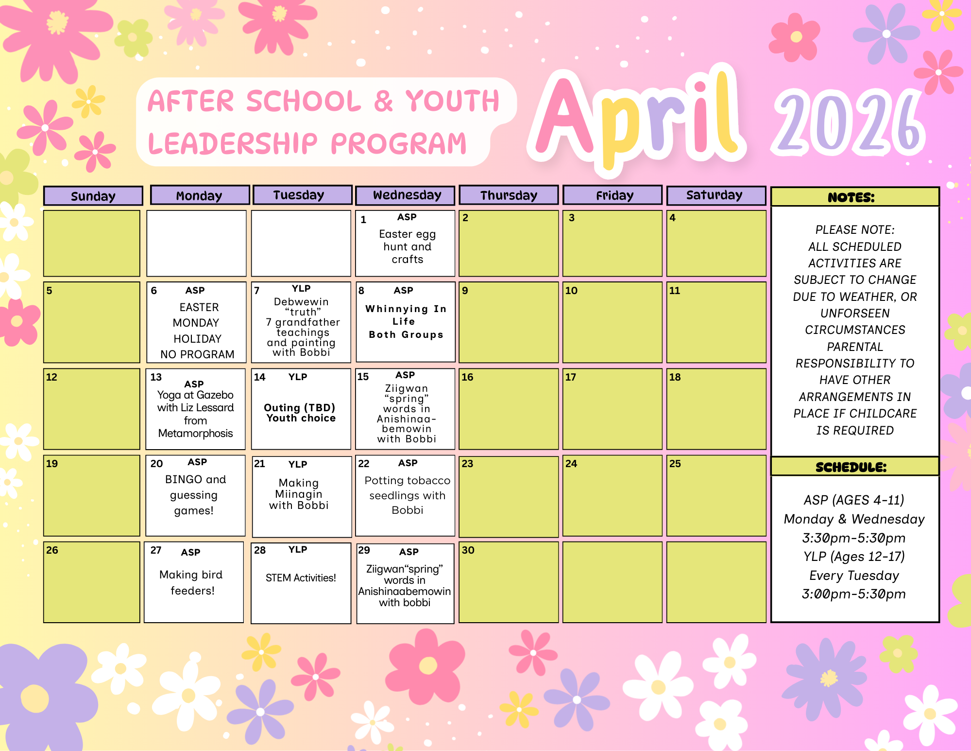 education April Calendar 2026