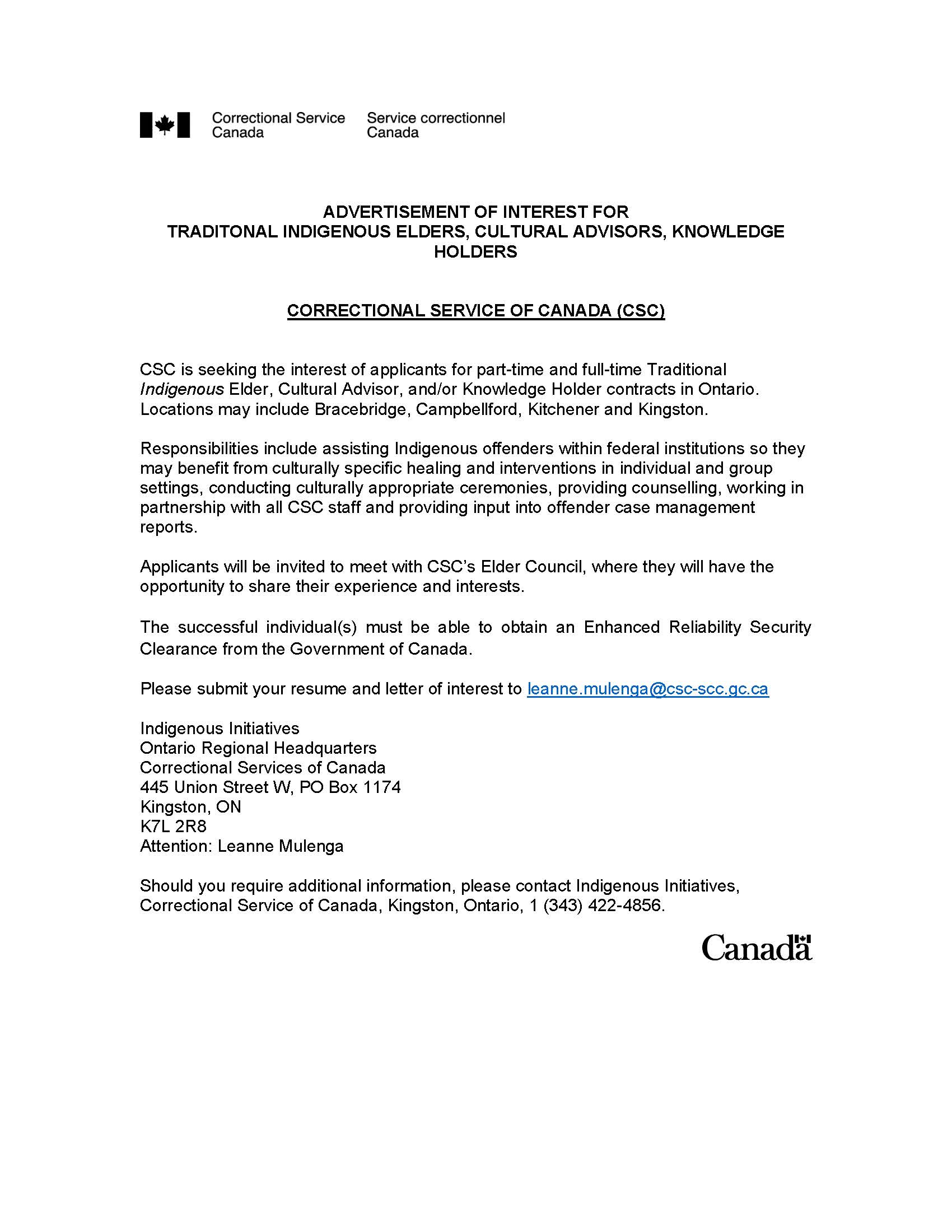 CSC Elder Helper Ontario