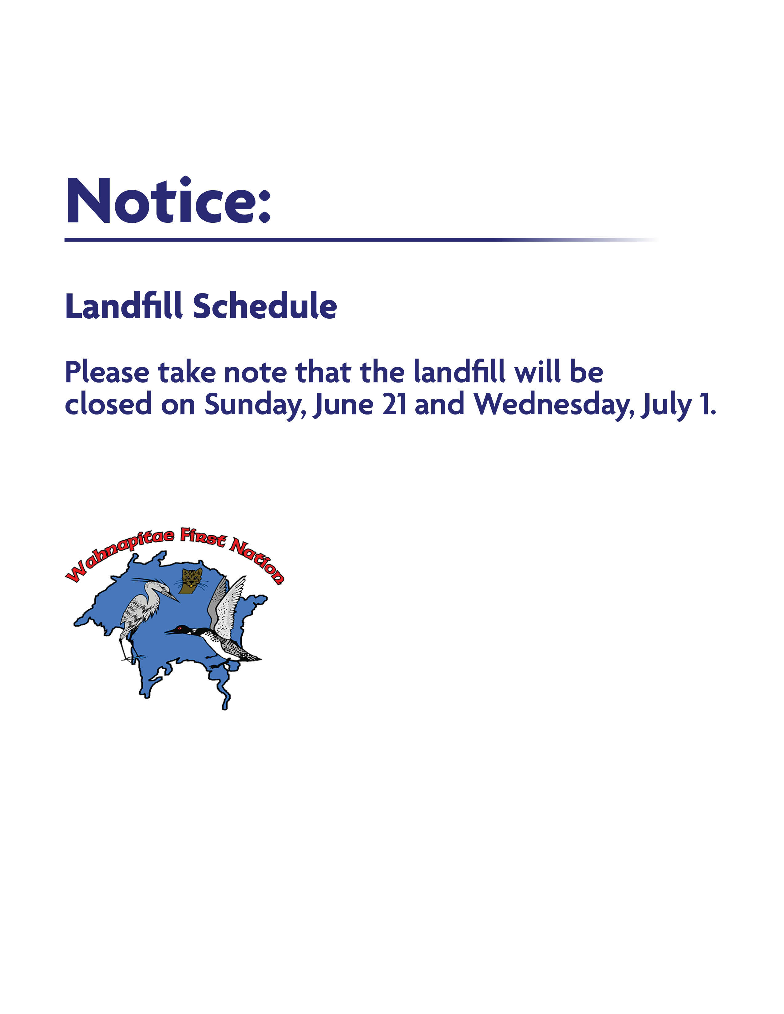 notice dump hours june2026